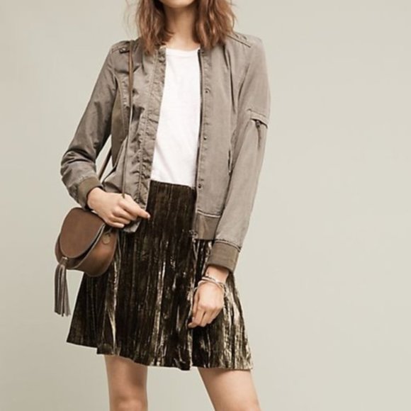 Anthro Maeve Green Crushed Velvet Skirt 00 & 6 - Picture 2 of 4